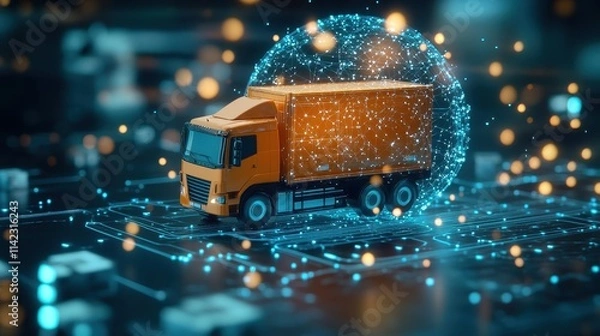 Fototapeta AI-simulated logistics pathways glowing across digital globe, smart logistics software.