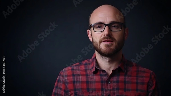 Fototapeta Solid black background for interview video setup, professional tone
