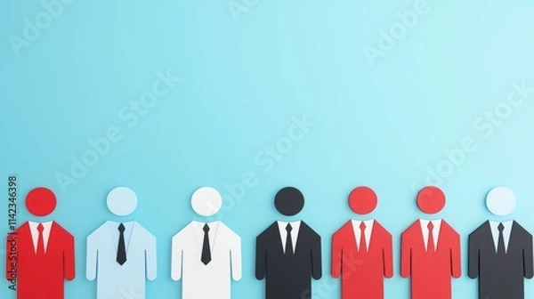 Fototapeta Paper cutouts of people in suits, representing diversity in a professional setting.