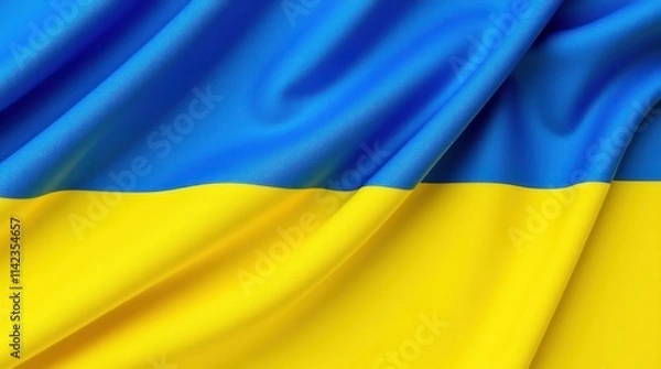 Fototapeta Ukrainian Flag Waving Gently With Bright Colors in Soft Fabric Textures