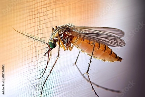 Fototapeta glitch,  Detailed view of a mosquito-proof window screen, designed to prevent mosquitoes from entering homes during springtime