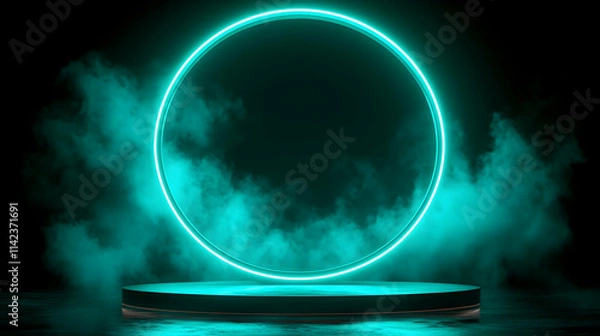 Fototapeta Teal Neon Circle Abstract 3D Background
