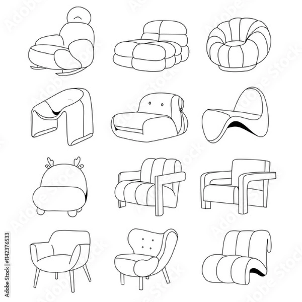 Fototapeta Set of drawing lines for a chair, lines art