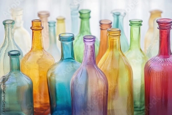 Fototapeta Colorful Glass Bottles Arranged In A Row