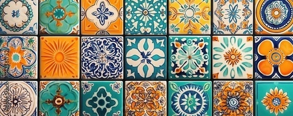Fototapeta Decorative Moroccan tile patterns with vivid colors, intricate geometric design, cultural inspiration