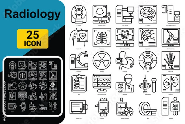 Fototapeta A set of line icons related to Radiology. X-ray, ct scan, and so on. Vector outline icons sets.