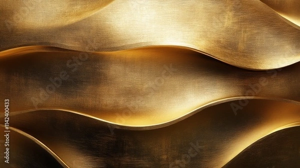 Obraz A close-up of an elegant, textured gold surface featuring flowing, wavy patterns that reflect light beautifully.