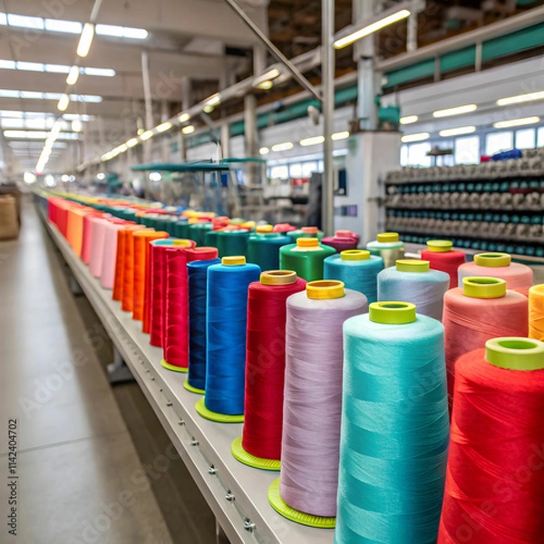 Obraz Spools of thread neatly arranged in rows, showcasing a variety of vibrant