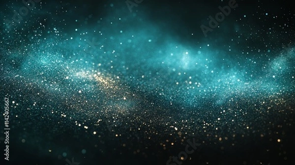 Fototapeta Turquoise blue green glowing color gradient on black grainy background, noise texture effect, large banner copy space, Generative AI