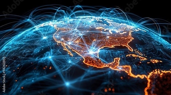 Fototapeta Glowing Digital Map of Interconnected Global Internet Connectivity and Innovation