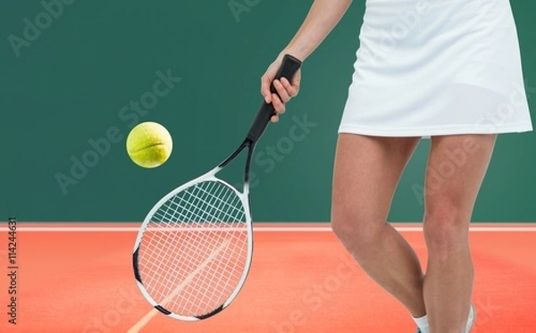 Fototapeta Composite image of athlete playing tennis with a racket 