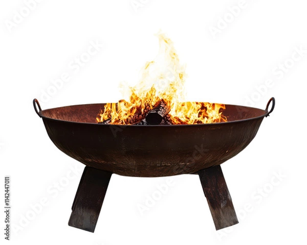 Obraz Rustic fire pit with vibrant flames, ideal for outdoor gatherings.