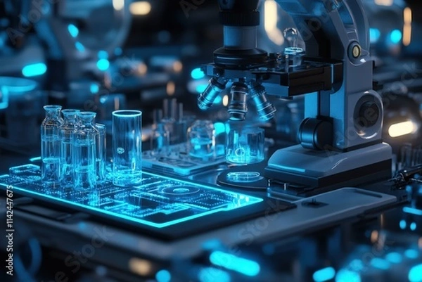 Fototapeta Microscopic exploration of advanced technology in a laboratory setting futuristic environment detailed view scientific concept