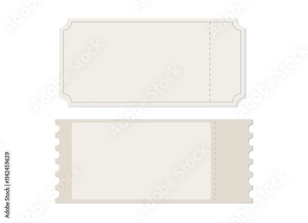 Fototapeta Empty ticket templates. Tickets of different forms for cinema, concert, theater, club, event, movie, circus, etc. Vector realistic Mockup. Event admission, entrance pass label. EPS10.