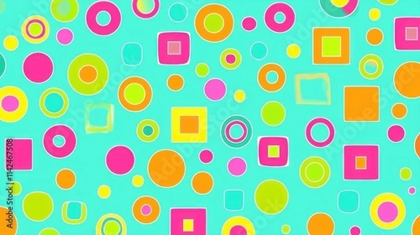 Fototapeta A playful simple geometric pattern with bright colors and basic shapes, suitable for fun designs