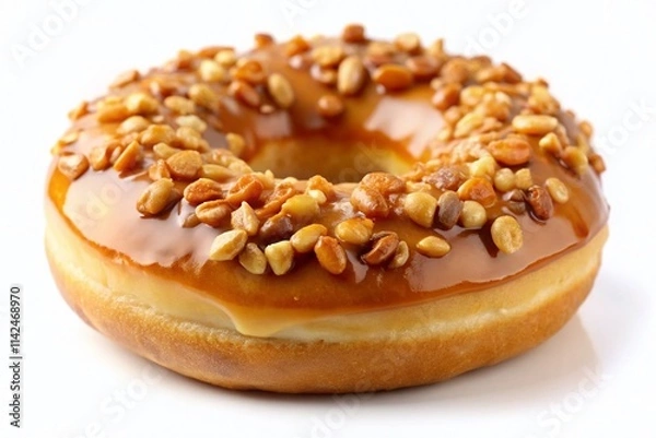 Obraz Caramel Brown Donut Nuts Isolated White Background - High-Resolution Food Photography