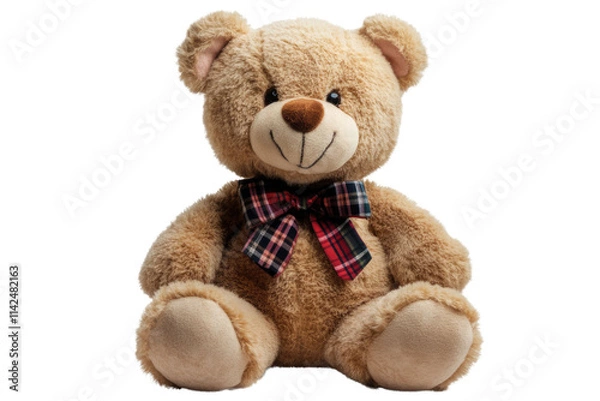 Fototapeta teddy bear with tartan bow on transparent background