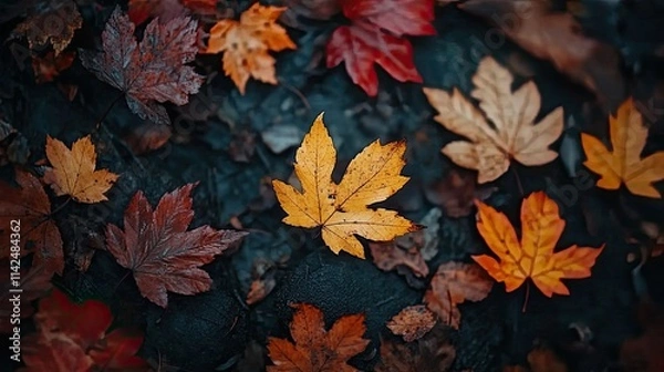 Fototapeta Fallen Autumn Leaves: A Tapestry of Colors on the Forest Floor