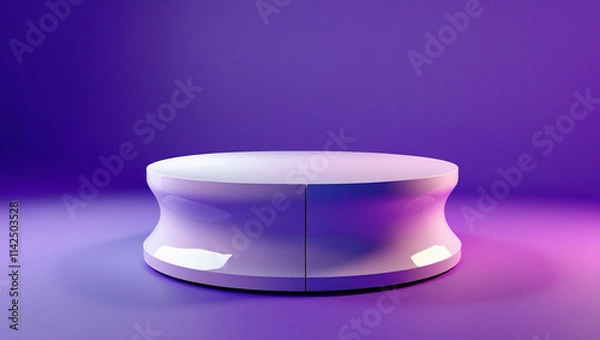 Fototapeta 3D rendering white circular podium on purple background High quality isolated background
