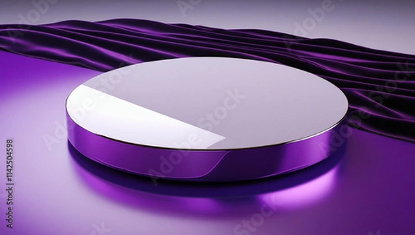 Fototapeta 3D rendering white circular podium on purple background High quality isolated background