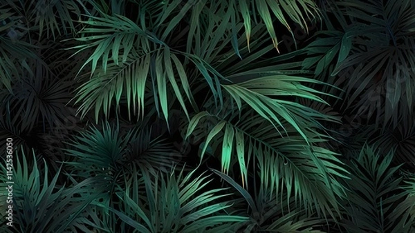 Fototapeta Palm leaves, palm branches, abstract drawing, tropical leaves. Mural for wall. Fresco, art, grunge. Generative AI