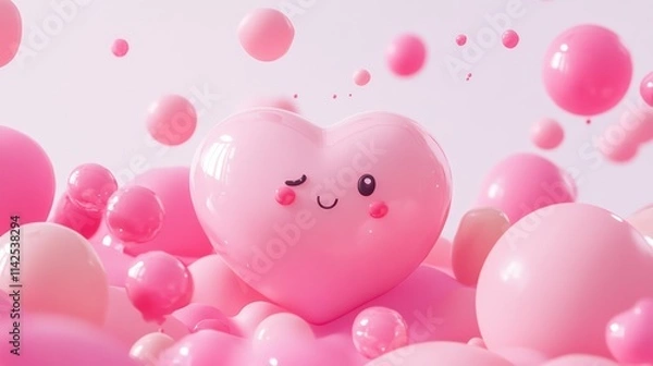 Obraz Cute 3D rendered heart shape with a simple, minimalistic design, set against a soft pink background. Perfect for romantic, love, or Valentine's Day themes with an adorable and playful vibe.