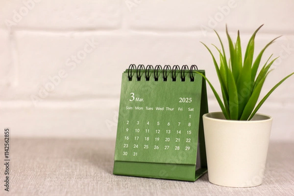 Fototapeta March 2025 on the table. Desk calendar for planning and organizing time.
