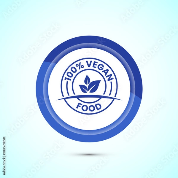 Fototapeta Vegan food icon design illustration. Bio, Ecology, Organic logos and label. Vegan food diet icon. Blue Color Button Design
