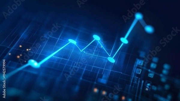 Fototapeta Blue Abstract Data Visualization with Rising Graph and Digital Elements