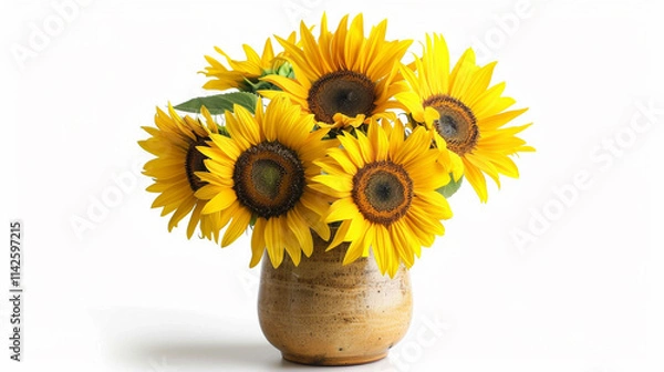 Fototapeta sunflowers in a vase on an isolated white background, object focused, png, stock image, hd quality