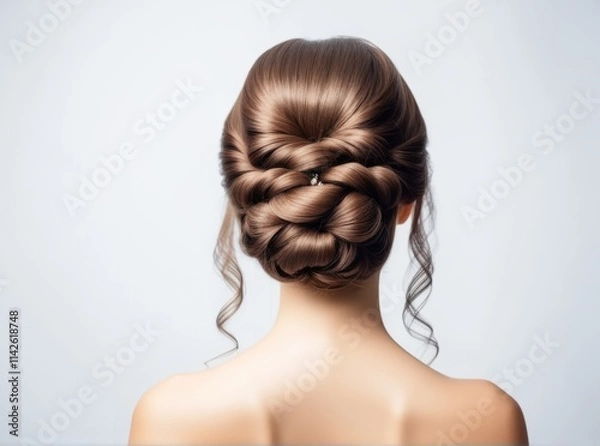 Obraz Elegant updo hairstyle with intricate braided design suitable for special occasions or weddings