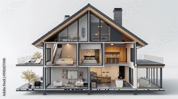 Fototapeta Modern House Interior Design: A Cross-Section View of a Stylish Home