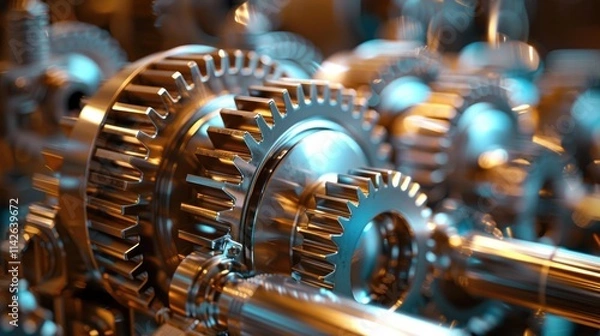 Fototapeta Close-up of Interlocking Gears: A Glimpse into Industrial Mechanics