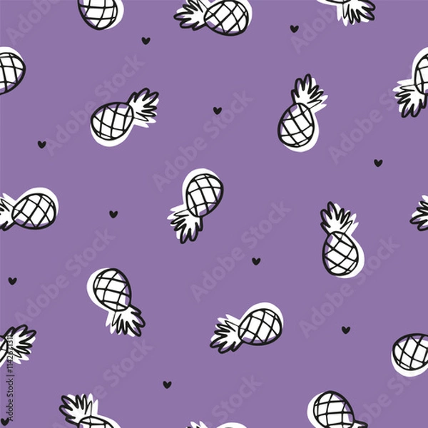 Obraz Purple seamless pattern with outline pineapples