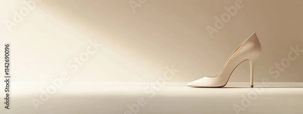 Fototapeta A minimalist image of a single elegant high-heeled shoe on a simple surface.
