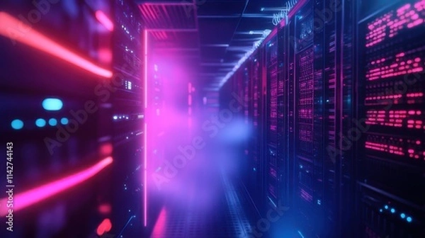 Obraz Data center with neon fog light