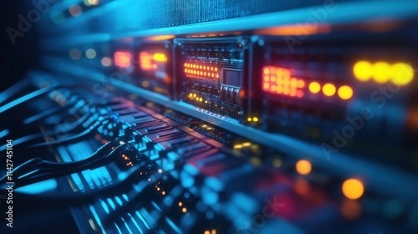 Obraz Abstract network of digital data flowing across the computer screen, powering the global internet market .  Network Switch