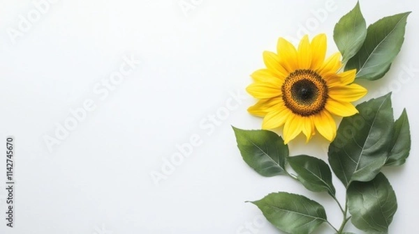Obraz A vibrant yellow sunflower, blooming brightly under the summer sun, stands tall in a field of green