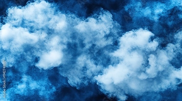 Obraz Blue smoke or fog background with white clouds. Abstract texture of blue fumes, smoke, and clouds.