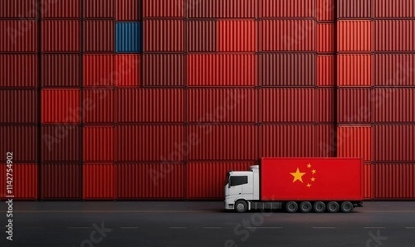 Fototapeta Trade tensions between USA and China reflected in shipping logistics and container transport