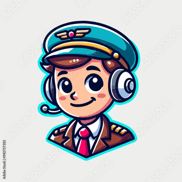 Fototapeta Cheerful young pilot character in playful cartoon style with bright colors