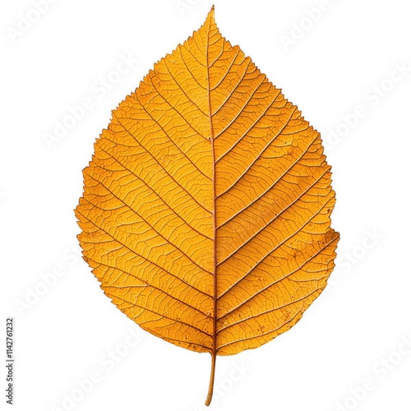 Fototapeta Vibrant Yellow Leaf Isolated on Black Background Highlighting Intricate Veins and Textures