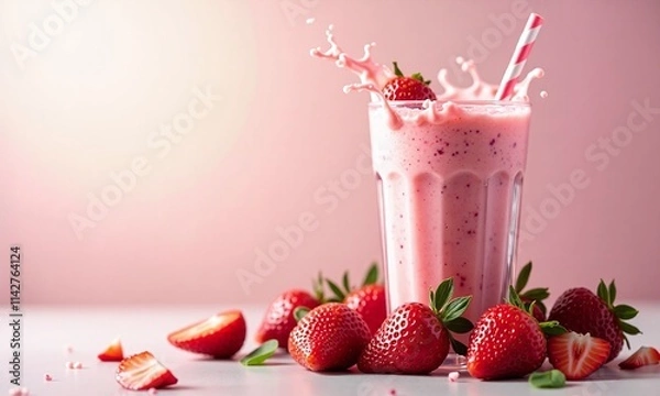 Obraz fresh strawberry smoothies frappe with juice splash