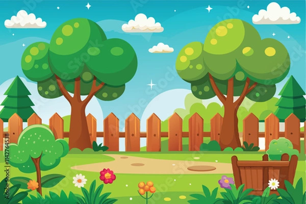 Obraz Sunny Days in the Backyard A Whimsical Garden Adventure vector illustration