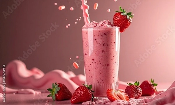 Obraz fresh strawberry smoothies frappe with juice splash