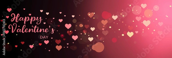 Fototapeta Happy Valentine's Day-pink lettering,The heart is sparkling,Holiday background design with big heart made of pink,Horizontal poster,banner