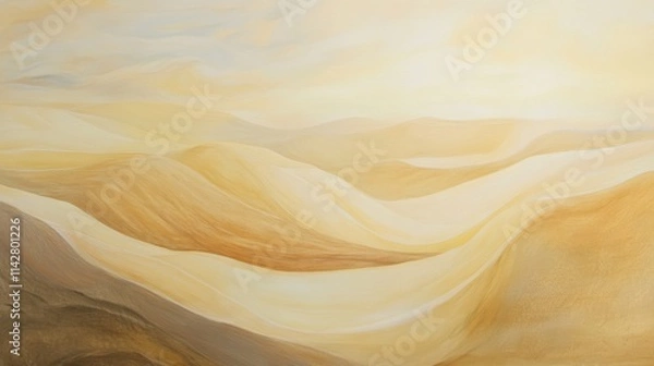 Obraz Abstract desert-inspired artwork featuring flowing layers of soft cream, warm beige, and golden amber hues that mimic the organic, windswept curves of sand dunes, creating a serene and timeless 
