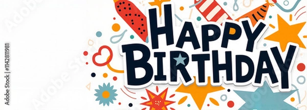 Fototapeta Bold Happy Birthday Text with Comic Book Style and Festive Pop Art Elements