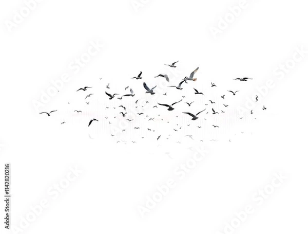 Fototapeta Seagull Flock: A Serene Dispersion in Flight