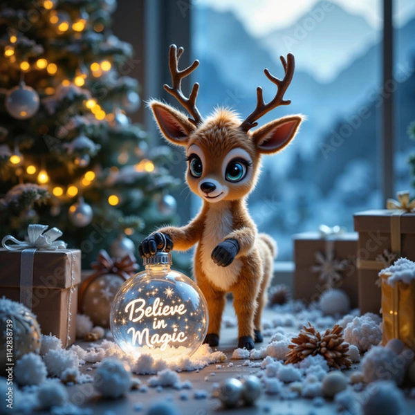 Fototapeta Reindeer with christmas tree.